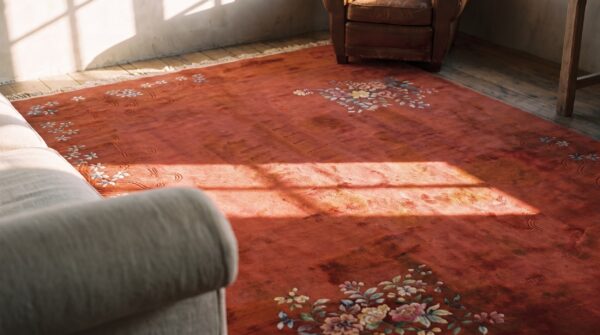 Open red color field antique big size chinese deco rug 7 Open red color field antique big size chinese deco rug (sku 21502) - in-room detail