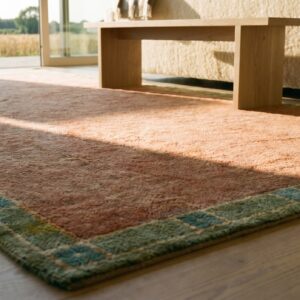 Open Solid Coral Color Field Austrian Art Nouveau Werkstätte Viennese Carpet (SKU 19280) - in-room detail