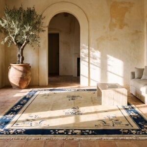 Open Solid Cream Ivory Color Field Antique Floral Chinese Room Size Peking Rug (SKU 23114) - room view