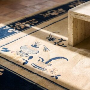 Open Solid Cream Ivory Color Field Antique Floral Chinese Room Size Peking Rug (SKU 23114) - in-room detail