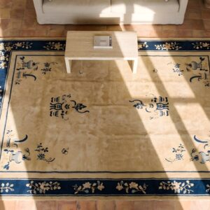 Open Solid Cream Ivory Color Field Antique Floral Chinese Room Size Peking Rug (SKU 23114) - styled overhead view