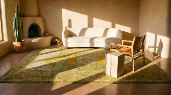 Antique oushak - angora turkish floral, medallion knotted rug 10 Antique oushak - angora turkish floral, medallion knotted rug (sku 24786) - room view