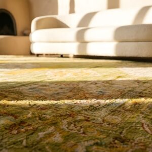 Antique Oushak - Angora Turkish Floral, Medallion Knotted Rug (SKU 24786) - in-room detail