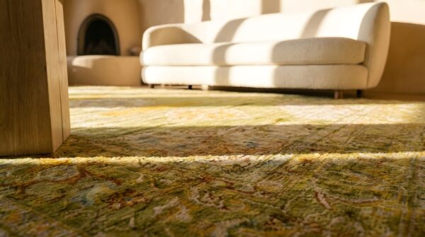 Antique oushak - angora turkish floral, medallion knotted rug 11 Antique oushak - angora turkish floral, medallion knotted rug (sku 24786) - in-room detail