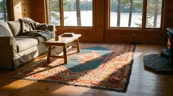 Antique oushak - angora turkish medallion knotted rug 8 Antique oushak - angora turkish medallion knotted rug (sku 24781) - room view