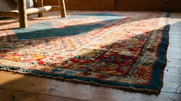 Antique oushak - angora turkish medallion knotted rug 9 Antique oushak - angora turkish medallion knotted rug (sku 24781) - in-room detail