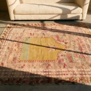 Antique Oushak -Ghoirdes Turkish Knotted Rug (SKU 22795) - styled overhead view
