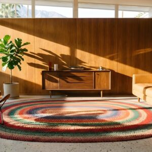Antique Oval Wool Braided 1930s Multicolor Jewel Tones American USA Rug (SKU 25183) - room view