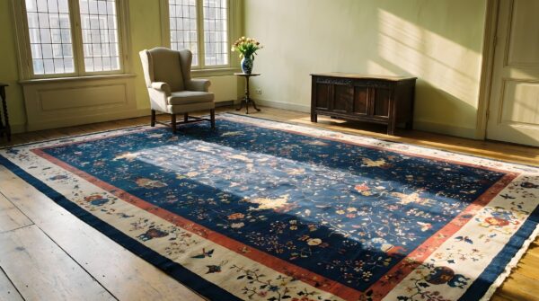 Antique oversized art deco chinese allover floral knotted rug 7 Antique oversized art deco chinese allover floral knotted rug (sku 23684) - room view