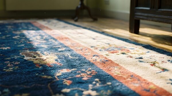 Antique oversized art deco chinese allover floral knotted rug 8 Antique oversized art deco chinese allover floral knotted rug (sku 23684) - in-room detail