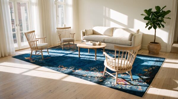 Antique oversized art deco chinese floral knotted rug 8 Antique oversized art deco chinese floral knotted rug (sku 24287) - room view
