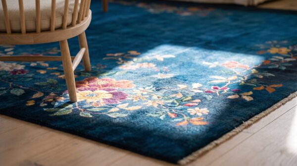 Antique oversized art deco chinese floral knotted rug 9 Antique oversized art deco chinese floral knotted rug (sku 24287) - in-room detail