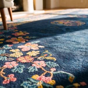Antique Oversized Art Deco Chinese Floral, Medallion Knotted Rug (SKU 24703) - in-room detail