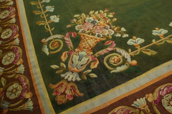 Antique oversized aubusson french medallion knotted rug (sku 24344) - in-room detail