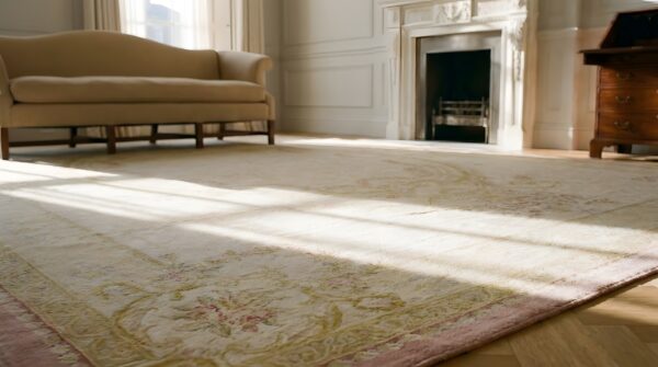 Antique oversized aubusson french medallion flat weave rug 10 Antique oversized aubusson french medallion flat weave rug (sku 24945) - in-room detail