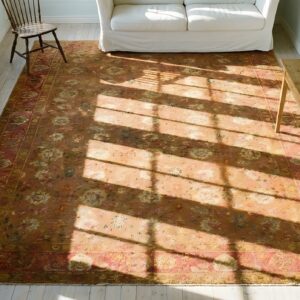 Antique Oversized Axminster English Geometric Knotted Rug (SKU 24898) - styled overhead view