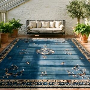 Antique Oversized Blue Color Chinese Medallion Pattern Knotted Pile Rug (SKU 23642) - room view