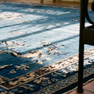 Antique Oversized Blue Color Chinese Medallion Pattern Knotted Pile Rug (SKU 23642) - in-room detail
