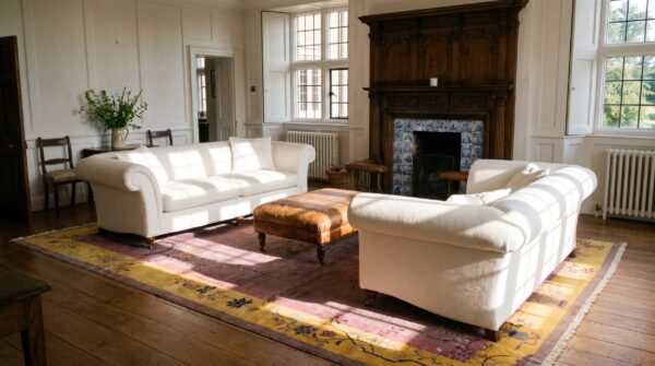 Antique oversized chinese - art deco wool room size purple rug (sku 21886) - room view
