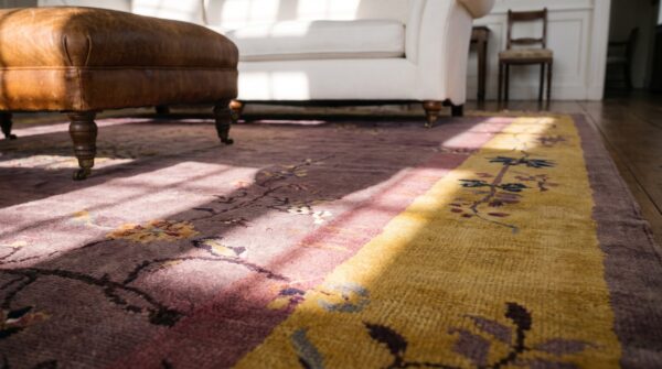 Antique oversized chinese - art deco wool room size purple rug (sku 21886) - in-room detail