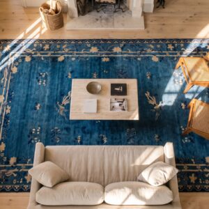 Antique Oversized Chinese - Peking Rug (SKU 23298) - styled overhead view