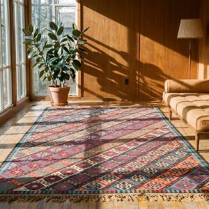 Oversized Colorful Antique Late 19th Century Tribal Geometric Caucasian Flat Weave Kilim Rug (SKU 18961) - room view