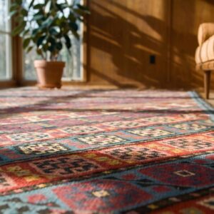 Oversized Colorful Antique Late 19th Century Tribal Geometric Caucasian Flat Weave Kilim Rug (SKU 18961) - in-room detail