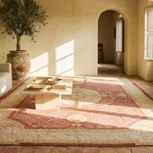 Antique Oversized Coral Aubusson French Flat Weave Rug (SKU 17233) - room view