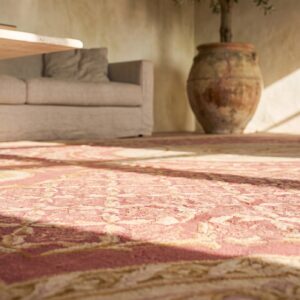 Antique Oversized Coral Aubusson French Flat Weave Rug (SKU 17233) - in-room detail