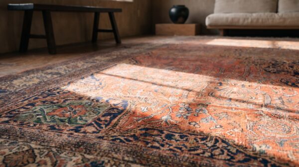Antique oversized coral sarouk - farahan persian knotted rug 10 Antique oversized coral sarouk - farahan persian knotted rug (sku 20281) - in-room detail