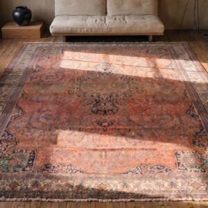 Antique Oversized Coral Sarouk - Farahan Persian Knotted Rug (SKU 20281) - styled overhead view