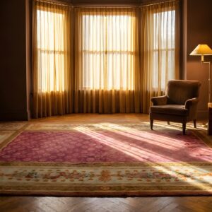 Antique Oversized Coral Savonnerie French Allover Knotted Rug (SKU 24012) - styled overhead view