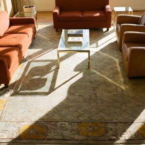 Antique Oversized Donegal - Arts & Crafts Ireland Allover Geometric Rug (SKU 25141) - styled overhead view
