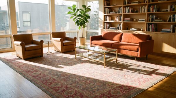 Antique oversized lahore indian geometric knotted rug (sku 24850) - room view