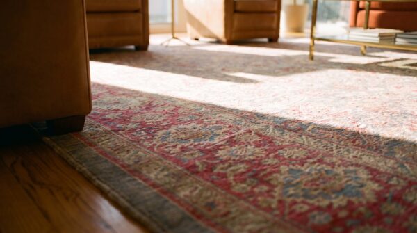 Antique oversized lahore indian geometric knotted rug (sku 24850) - in-room detail