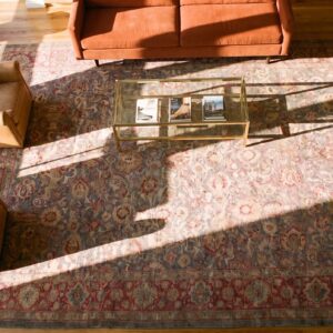 Antique Oversized Lahore Indian Geometric Knotted Rug (SKU 24850) - styled overhead view