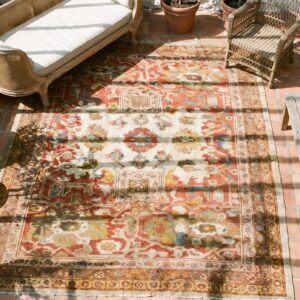 Oversized Antique Late 19th Century Ivory Allover Persian Ziegler Sultanabad Carpet (SKU 18097) - styled overhead view
