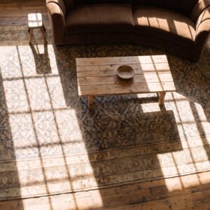 Antique Oversized Malayer Wool Room Size Blue Rug (SKU 23300) - styled overhead view