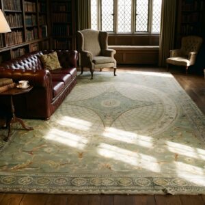 Antique Oversized Needlepoint English Medallion Flat Weave Rug (SKU 23766) - room view