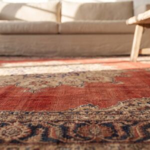 Oversized Open Red Field Fine Intricate Floral Gonbad Medallion Pattern Persian Tabriz Carpet (SKU 18702) - in-room detail
