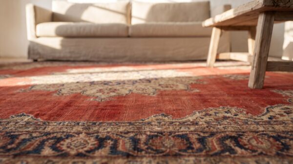 Oversized open red field fine intricate floral gonbad medallion pattern persian tabriz carpet 12 Oversized open red field fine intricate floral gonbad medallion pattern persian tabriz carpet (sku 18702) - in-room detail