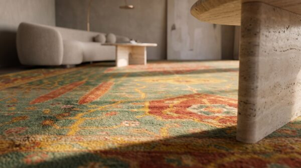 Antique oversized oushak turkish knotted rug 8 Antique oversized oushak turkish knotted rug (sku 20265) - in-room detail