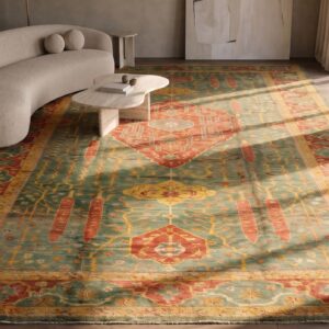 Antique Oversized Oushak Turkish Knotted Rug (SKU 20265) - styled overhead view