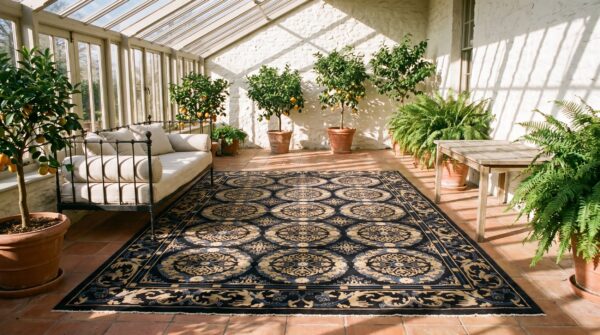 Antique oversized peking chinese geometric knotted rug 7 Antique oversized peking chinese geometric knotted rug (sku 24820) - room view