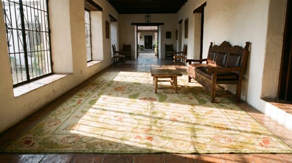 Antique oversized portugal floral, medallion stitched rug 10 Antique oversized portugal floral, medallion stitched rug (sku 25112) - room view