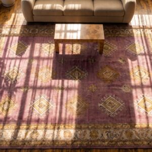 Antique Oversized Purple Color Tribal Large Scale Allover Design Indian Agra Rug (SKU 19468) - styled overhead view