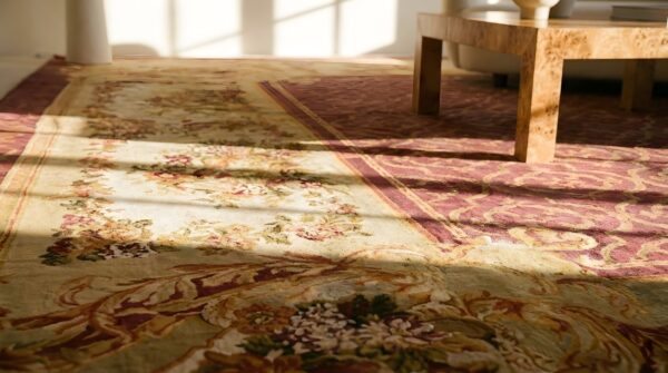 Antique oversized red savonnerie french allover floral knotted rug 10 Antique oversized red savonnerie french allover floral knotted rug (sku 24131) - in-room detail