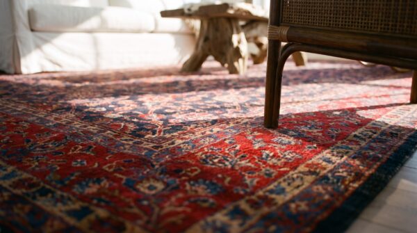 Antique oversized sarouk persian geometric knotted rug 11 Antique oversized sarouk persian geometric knotted rug (sku 24515) - in-room detail