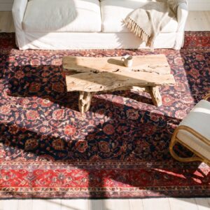 Antique Oversized Sarouk Persian Geometric Knotted Rug (SKU 24515) - styled overhead view