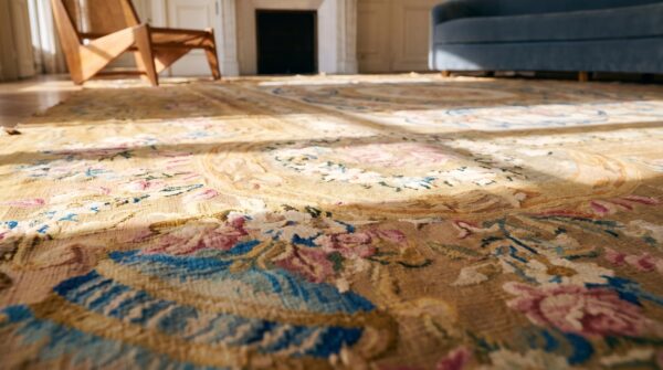 Antique oversized savonnerie french knotted rug 13 Antique oversized savonnerie french knotted rug (sku 19308) - in-room detail
